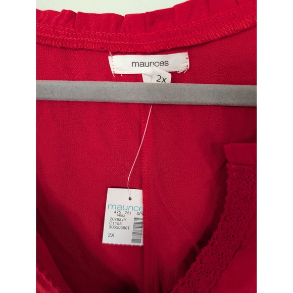 Maurices Red Embroidered Peasant Top Tunic Blouse Women‎ Plus Size 2X NWTs - Picture 3 of 7